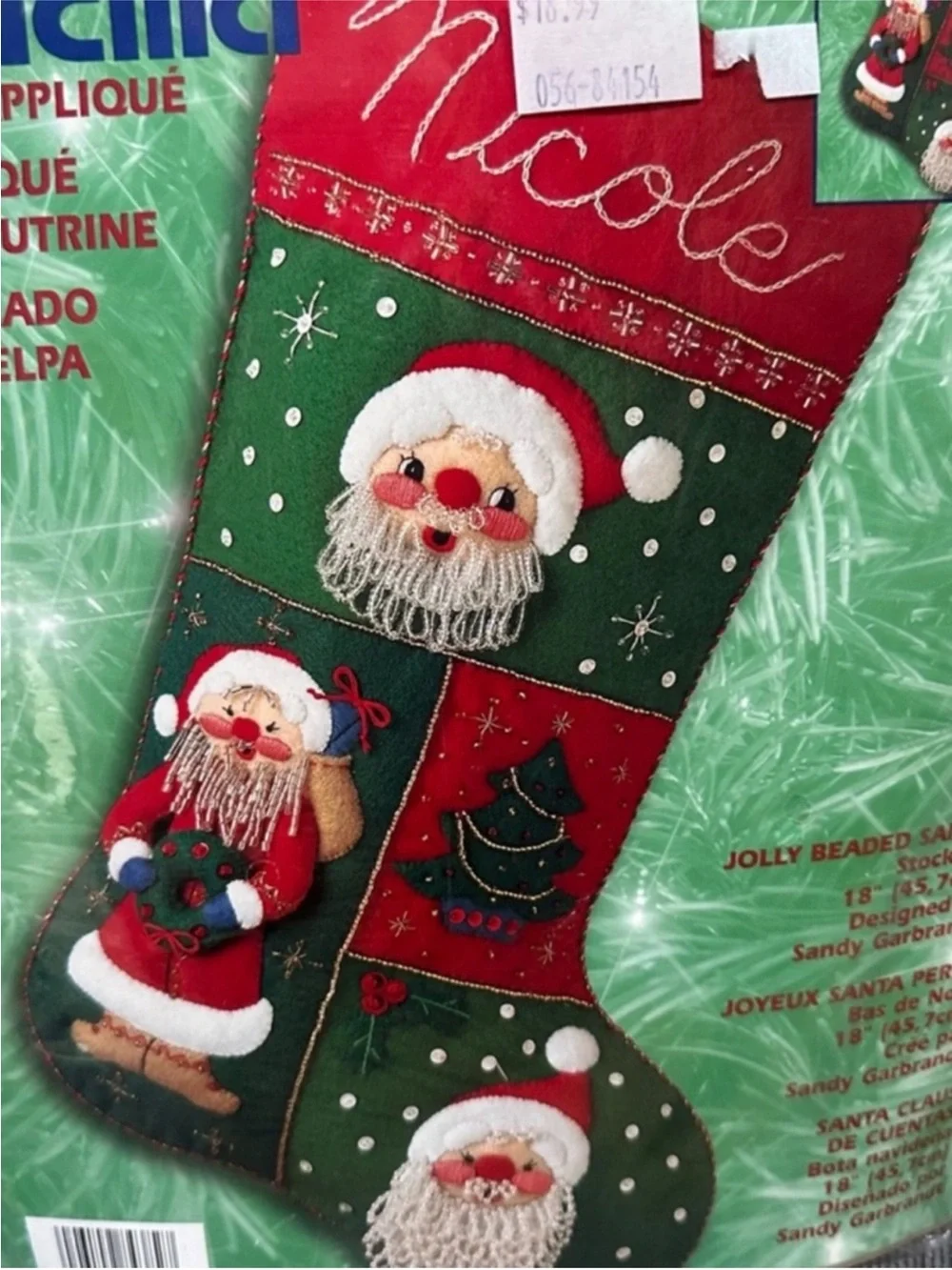 Vintage Bucilla SANTA Claus Christmas Stocking Kit 84382  Felt Appliqué Sequins